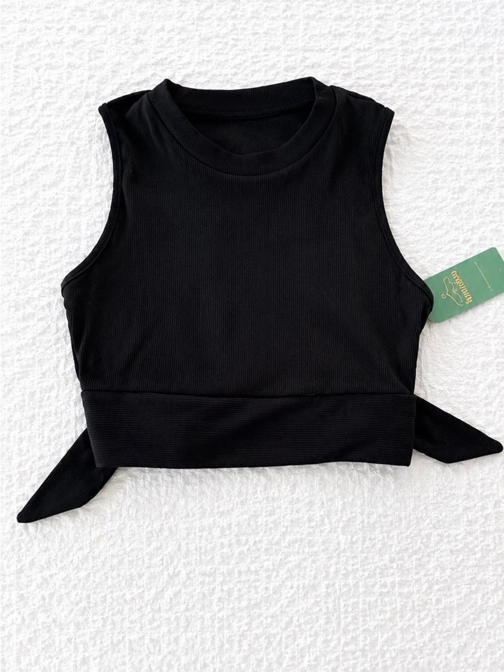Remidoo Black Ribbed Open Back Tie Back Crop Tank Top XS NWT